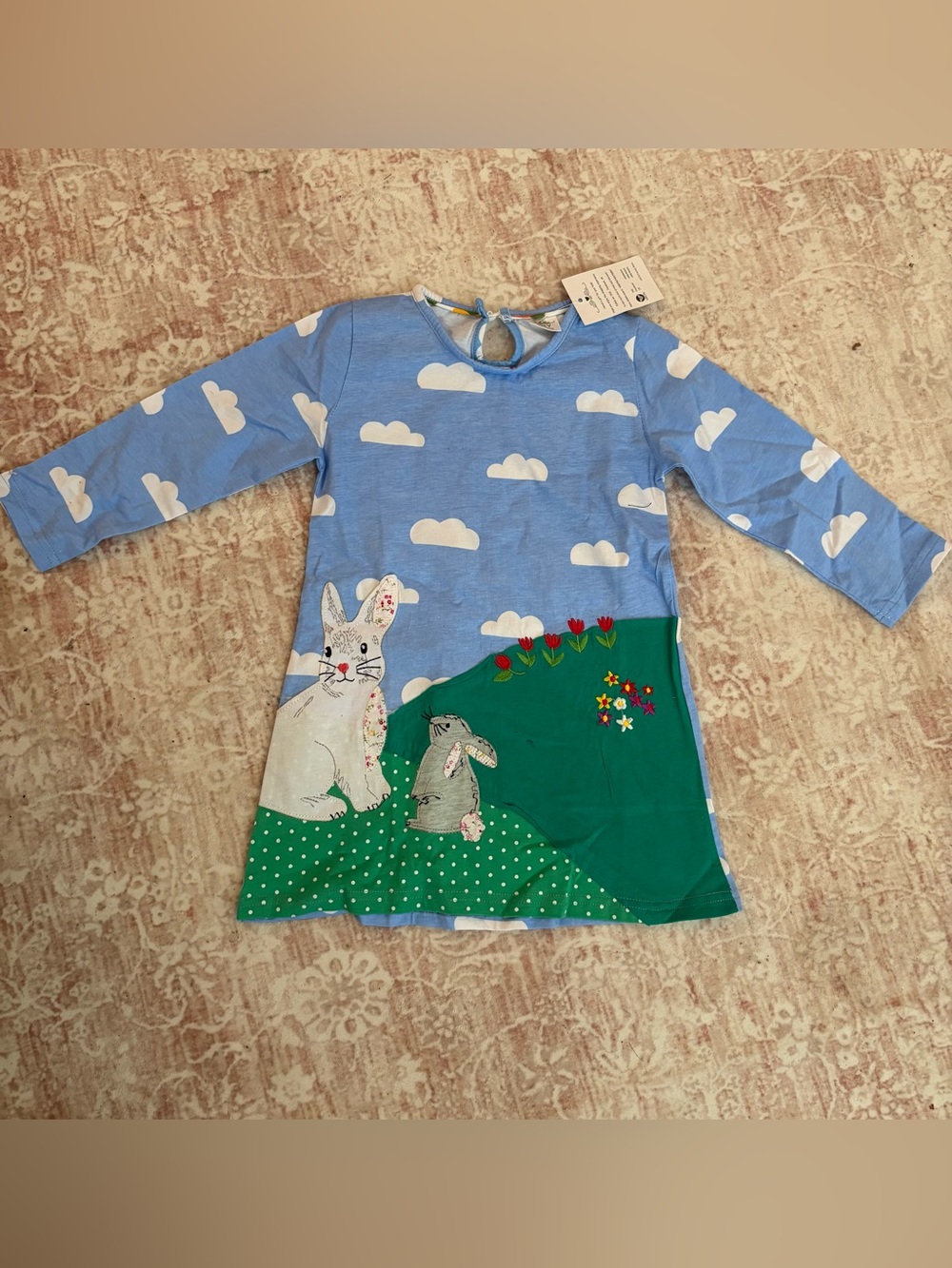 Blue Cloud & Bunny Applique Girls Dress